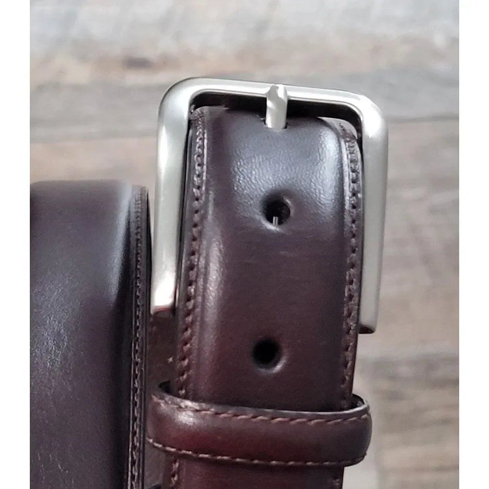 Leather Belt Classic Dress Casual Work Silver‎ Buckle Brown